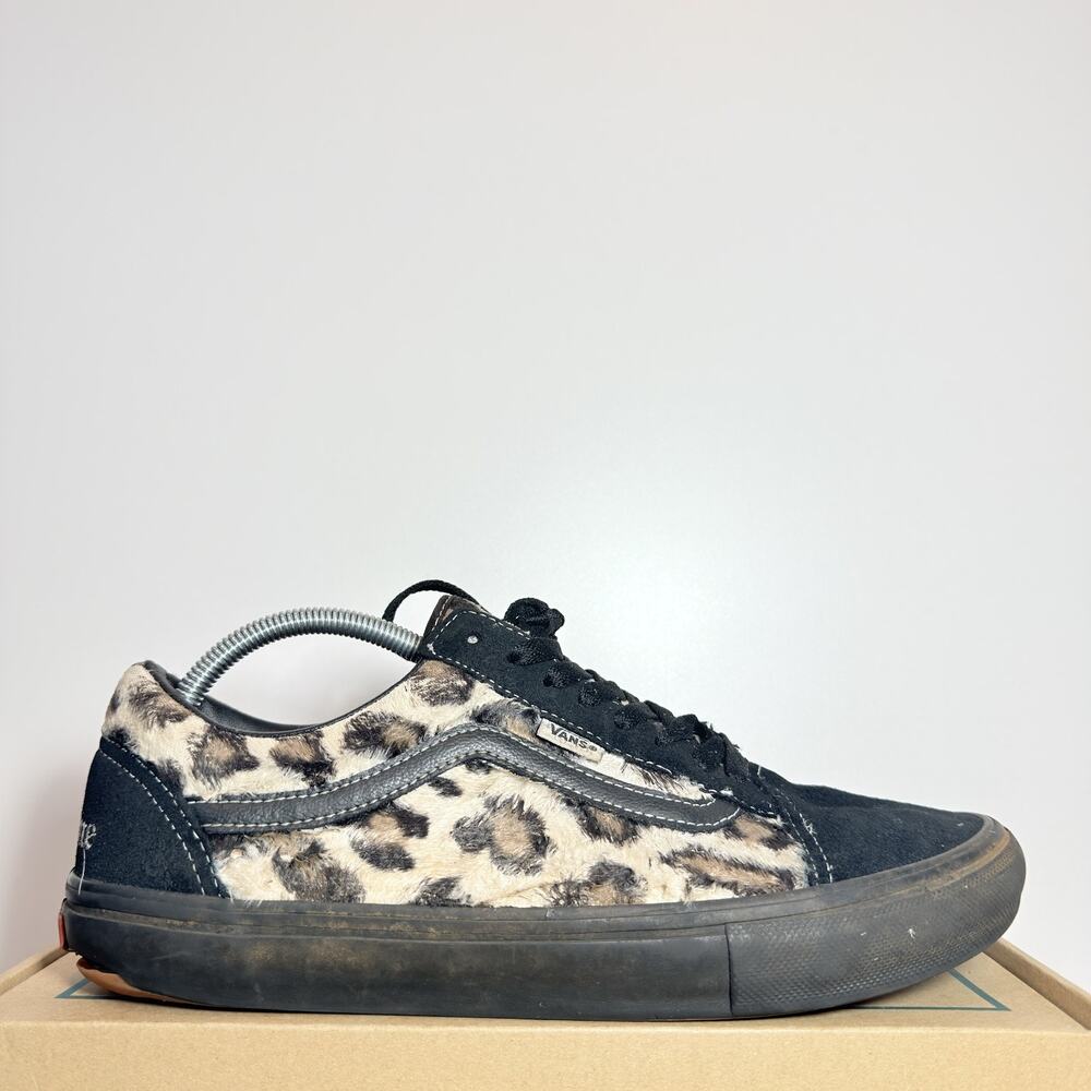 Vans Old Skool Supreme Leopard Black Size 11 Mens Skate Shoes Sneakers Used Fur